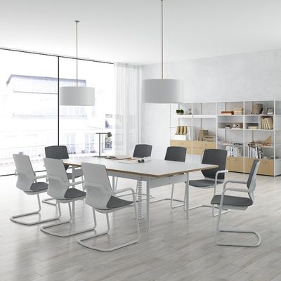 Mua Bàn hội nghị tuyết trắng tùy chỉnh với độ bền cao và chân thép trắng online manufacture