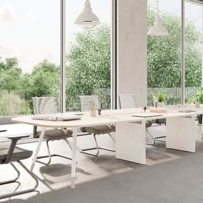 Mua Bàn hội nghị văn phòng hiện đại bằng gỗ với màu trắng và lớp phủ bột Bàn bàn thép hỗ trợ tùy chỉnh bề mặt online manufacture
