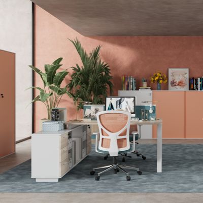 Foshan office furniture factory staff desk facing two people with cabinet, lockable office desk, screen style computer desk