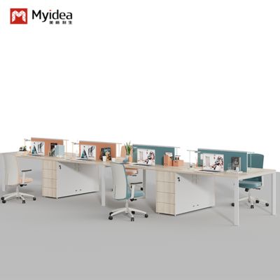 Two People Facing Each Other, Four People, Office Desk With Drawers, Company Staff Desk With Desk Screen, Staff Desk, Computer Desk