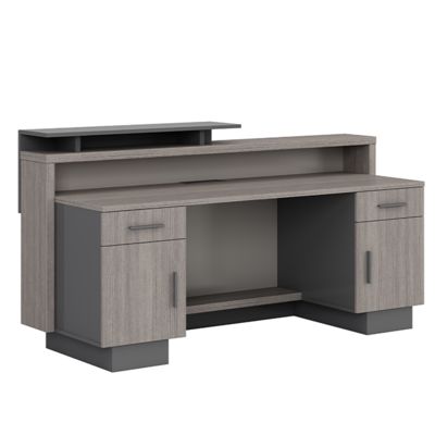 Bright Black Three Story Reception Desk, Company Reception Desk, Modern And Minimalist Style, Customer Reception Desk, Hotel Reception Desk