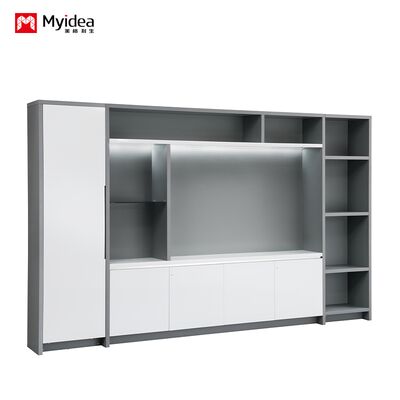 Office filing cabinet for the boss and supervisor, storage cabinet with hanging clothes area, white glossy painted office desk cabinet with lock induction light strip