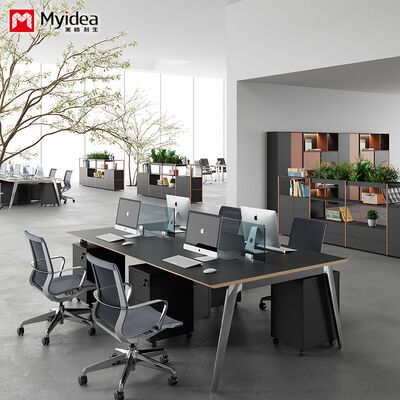 Customization the Staff Desk Is Simple and Modern, with 4 Manual Workstations,the Desk Is Neat and Practical, with a Screen