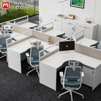 Mua Foshan bán buôn một người hình chữ L nhân viên màu sáng màn hình thẻ khe cắm đơn giản màn hình hiện đại bàn và ghế kết hợp online manufacture