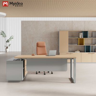 Mua Bàn điều hành hình L bằng gỗ rắn Myidea với tủ phụ và nhiều chân thép cho tòa nhà văn phòng online manufacture