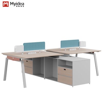 Modern Eco-Friendly Wood Staff Desk with Fabric Screen Steel Feet Large Storage Cabinet Freestanding Office Furniture