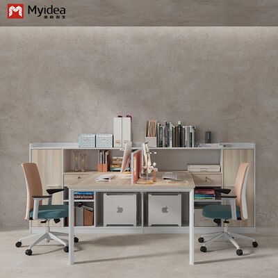 Two Staff Members Facing Each Other, Office Desk, Bright Color Screen,Storage Cabinet with Unique Shape