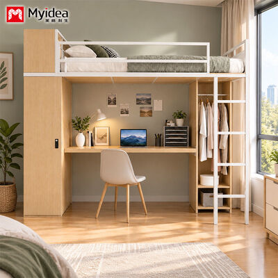 mua Metal-Wood Loft Bunk Bed with Desk & Large Storage, Heavy-Duty Steel-Wood Structure, Ideal for Apartment, Dormitory & Hostel Use online manufacture