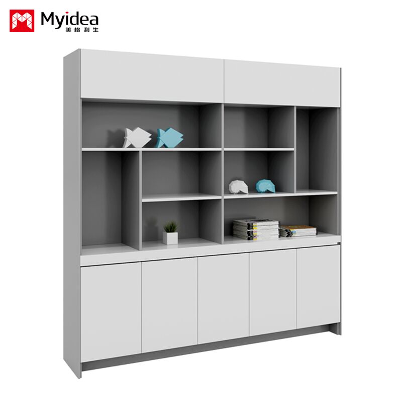 Office filing cabinet for the boss and supervisor, storage cabinet with hanging clothes area, white glossy painted office desk cabinet