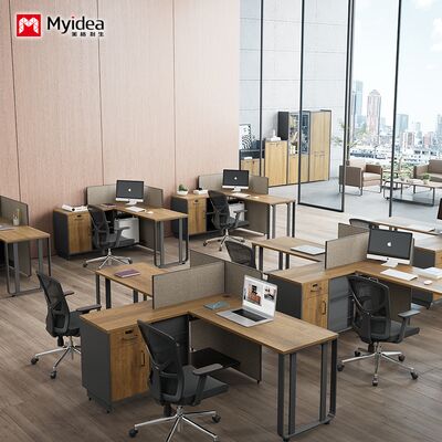 Bàn văn phòng cho hai người với tủ bên lưu trữ chân thép, bàn làm việc làm bằng vật liệu tấm melamine